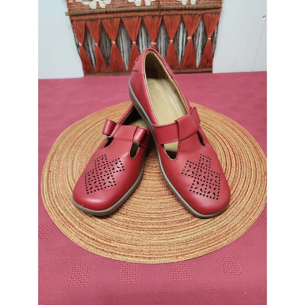 Hotter Sunset Comfort Concept Maryjanes Red Leather New Size 7 Made In The UK